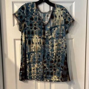 Simply Vera Vera Wang Blue and Brown Patterned Blouse